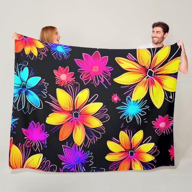 Vivid Neon Floral Pattern Fleecedecke (Beispiel)