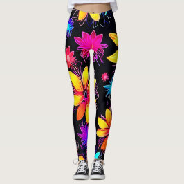 Vivid Neon Floral Pattern Leggings