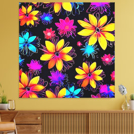 Vivid Neon Floral Pattern Leinwanddruck