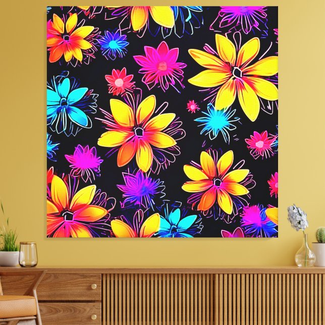 Vivid Neon Floral Pattern Leinwanddruck (Insitu (Wohnzimmer))