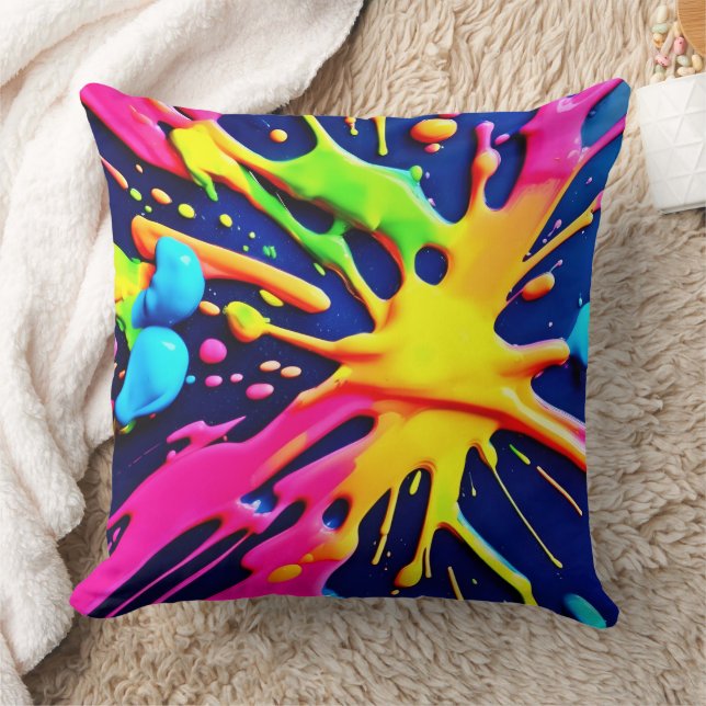 Vivid Neon Splashes Kissen (Decke)