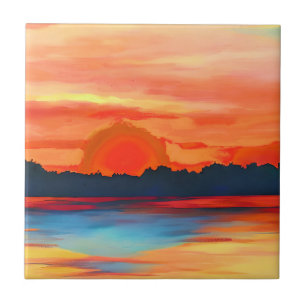 Vivid Ocean Sunset in Fiery Orange Fliese