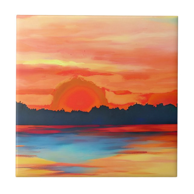 Vivid Ocean Sunset in Fiery Orange Fliese (Vorderseite)