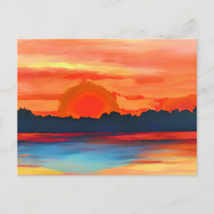 Vivid Ocean Sunset in Fiery Orange Postkarte