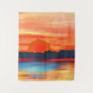 Vivid Ocean Sunset in Fiery Orange Wandteppich