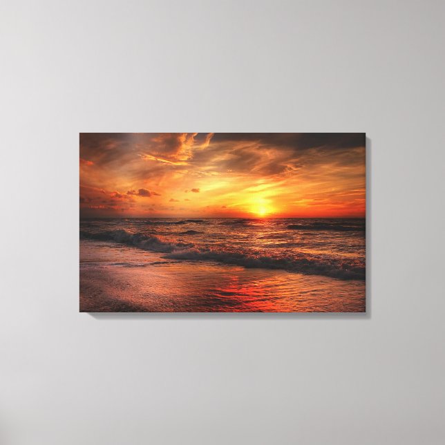 Vivid Orange Beach Sunset Leinwand (Vorderseite)