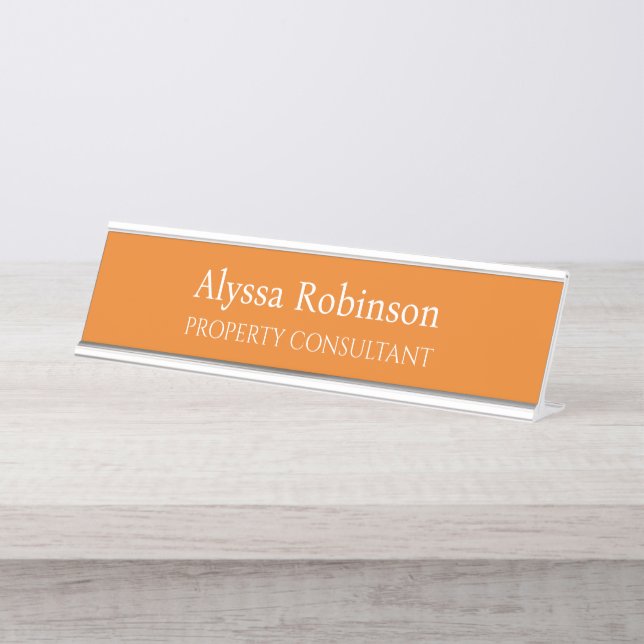 Vivid Orange Beruflich Desk Name Plate Schreibtischnamensplakette (Vorderseite )