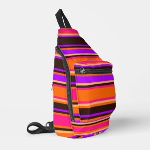 Vivid Orange, Magenta & Lila gestreifte Nähtasche Crossbody Bag