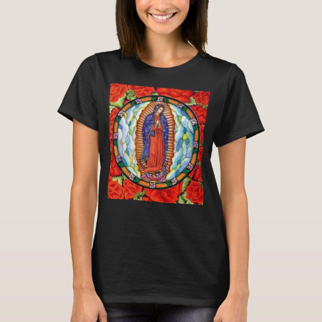 Vivid Our Lady of Guadalupe Hübsche Women's Black T-Shirt (Vorderseite)