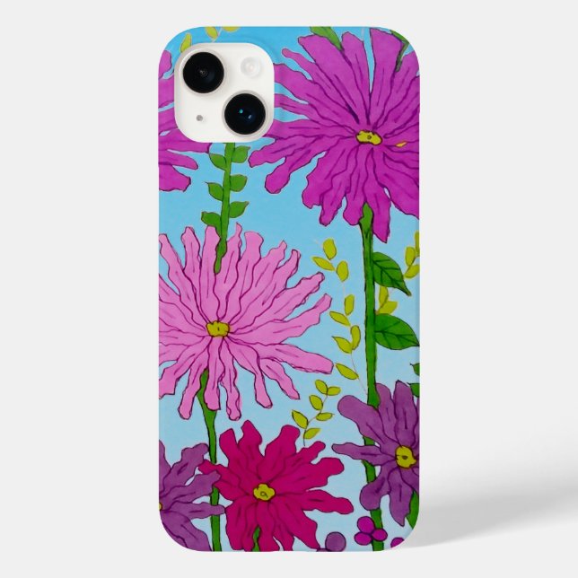 Vivid Pink Blume Zeichnend auf Blue Case-Mate iPhone Hülle (Rückseite)