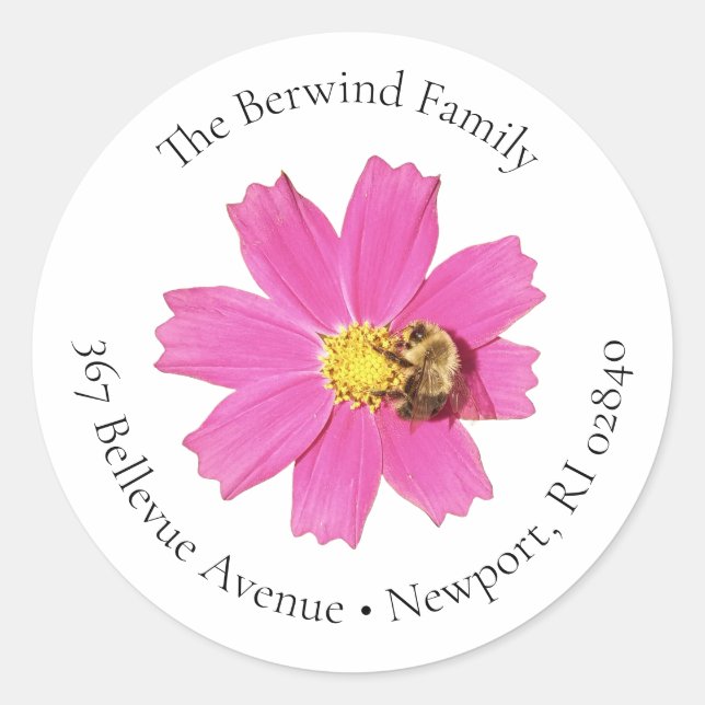Vivid Pink Cosmos Blume Round-Address-Label Runder Aufkleber (Vorderseite)