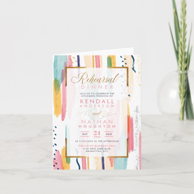 Vivid Pink Painted Memphis Chic Probe Dinner Einladung (Vorderseite)