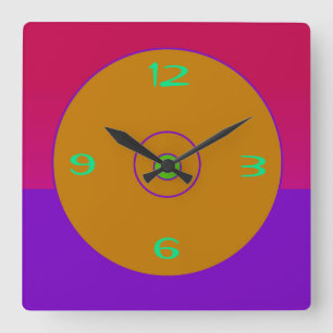 Vivid Pink Purple Gold Lime Wall Clock Quadratische Wanduhr