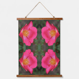 Vivid Pink Rose Petals Mirror Abstrakt florale Kun Wandteppich Mit Holzrahmen