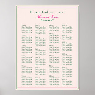 Vivid Pink Wedding Seating Chart Poster