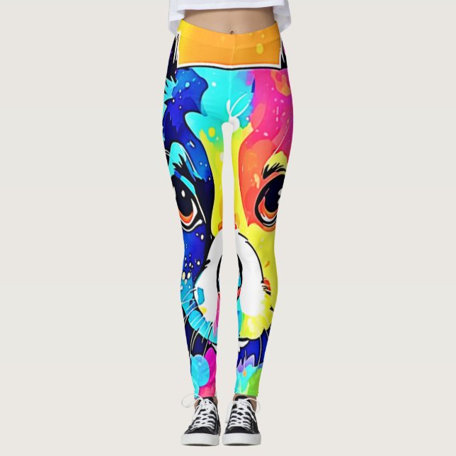 Vivid Puppy Vibes Art Design Leggings (Vorderseite)
