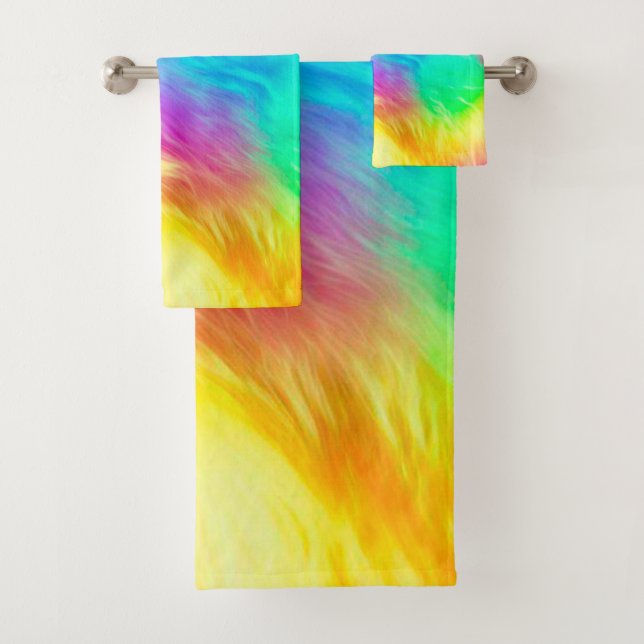 Vivid Rainbow Fluffy Fur Texture-75201 Badhandtuch Set (Insitu)