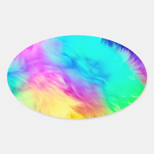 Vivid Rainbow Fluffy Fur Texture-75201 Ovaler Aufkleber (Vorderseite)