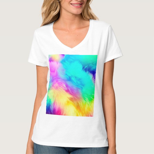 Vivid Rainbow Fluffy Fur Texture-75201 T-Shirt (Vorderseite)