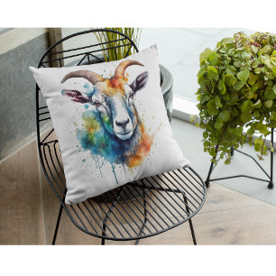 Vivid Rainbow Goat Portrait Kissen
