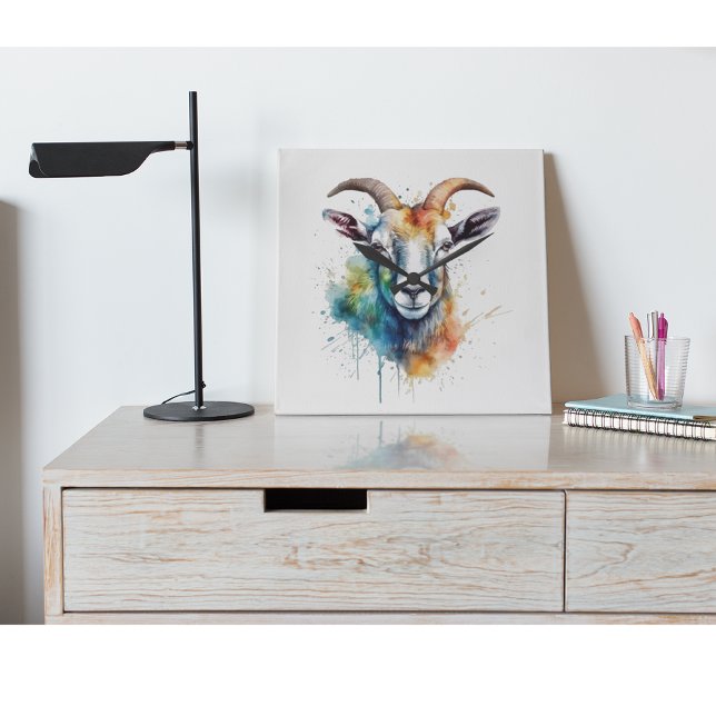 Vivid Rainbow Goat Portrait Quadratische Wanduhr (Von Creator hochgeladen)