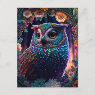 Vivid Rainbow Owl Art Postkarte