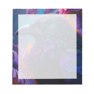 Vivid Rainbow Raven Art Notepad Notizblock