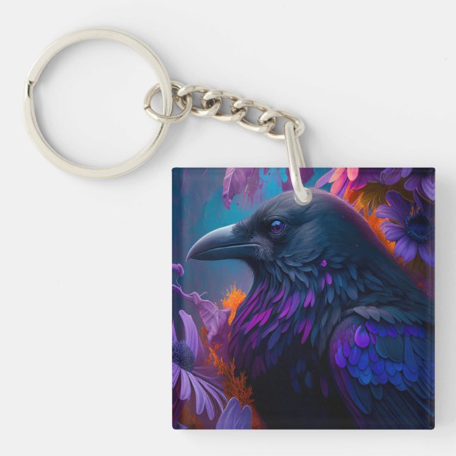 Vivid Rainbow Raven Art Schlüsselanhänger (Vorderseite)