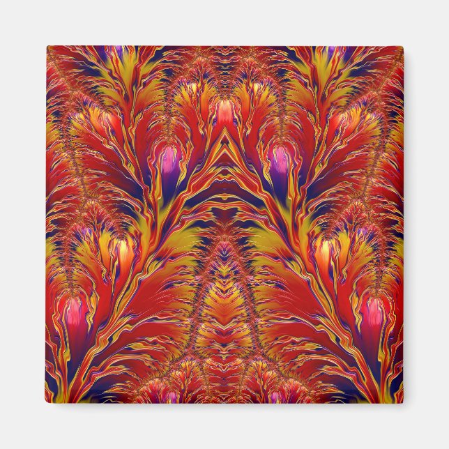 Vivid Red Blue Yellow Fraktal Pattern ~ Magnet (Vorne)