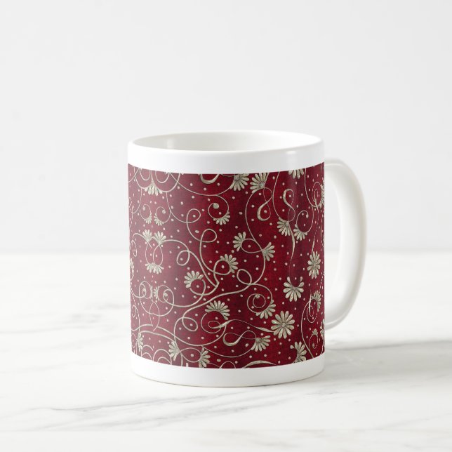 Vivid Red Floral Muster für kühne Küchendekoration Kaffeetasse (VorderseiteRechts)