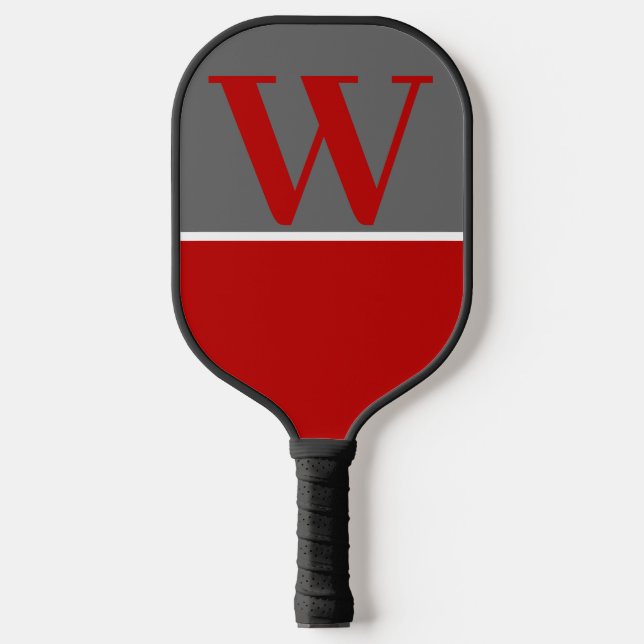 Vivid Red & Gray Uni Team Colors Monogram Pickleball Schläger (Vorderseite)