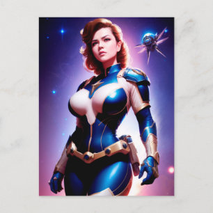 Vivid Retro 50's Female Sci Fi Space Ranger Postkarte