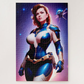 Vivid Retro 50's Female Sci Fi Space Ranger Puzzle