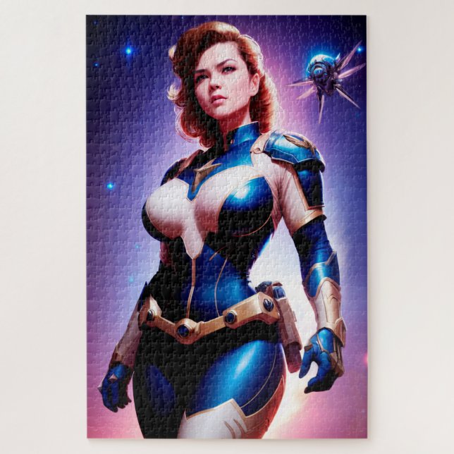 Vivid Retro 50's Female Sci Fi Space Ranger Puzzle (Vertikal)