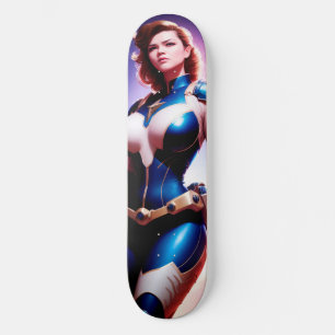 Vivid Retro 50's Female Sci Fi Space Ranger Skateboard