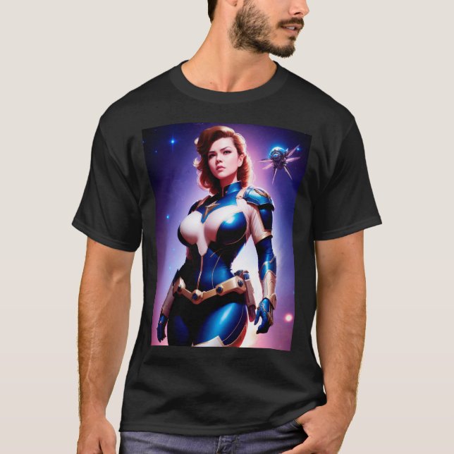 Vivid Retro 50's Female Sci Fi Space Ranger T-Shirt (Vorderseite)