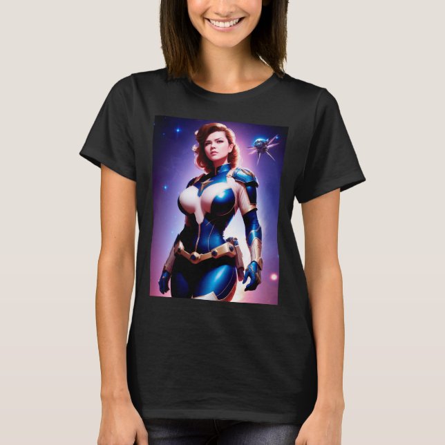 Vivid Retro 50's Female Sci Fi Space Ranger T-Shirt (Vorderseite)