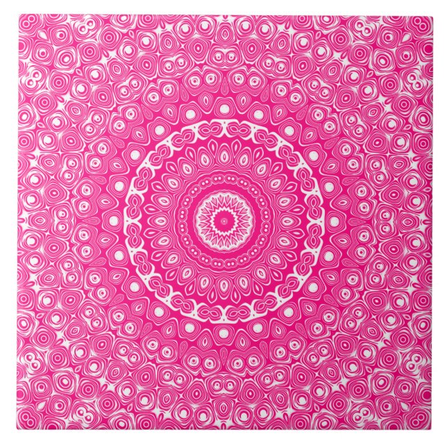 Vivid Rose Pink Mandala Muster Fliese (Vorderseite)