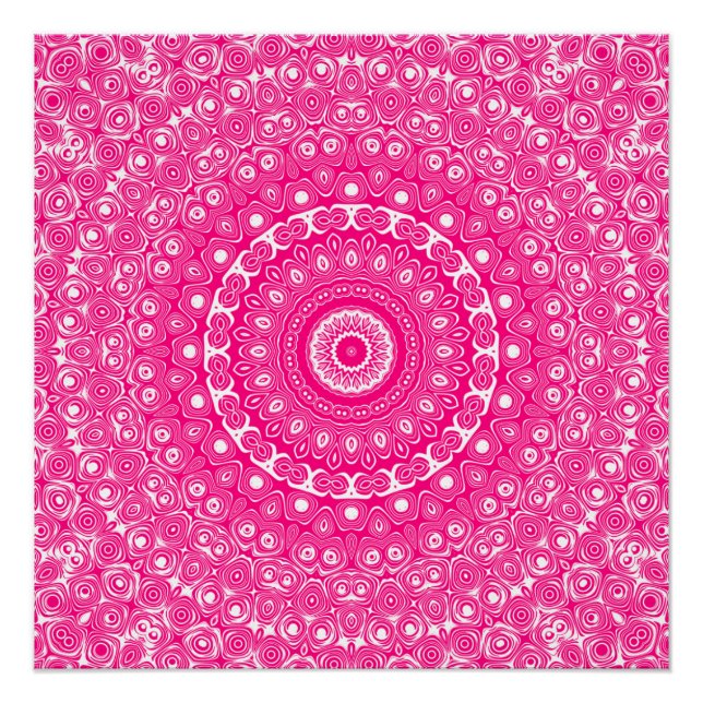 Vivid Rose Pink Mandala Muster Poster (Vorderseite)