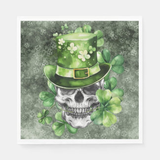 Vivid Skull with Green Hat Illustration Serviette