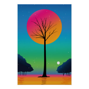 Vivid Tree Unter einem kosmischen Regenbogen Himme Poster