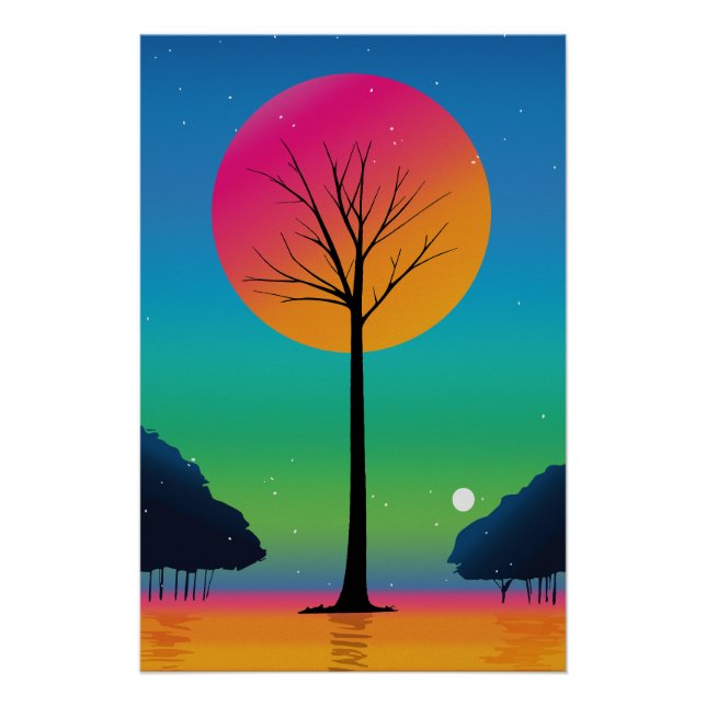 Vivid Tree Unter einem kosmischen Regenbogen Himme Poster (Vorderseite)