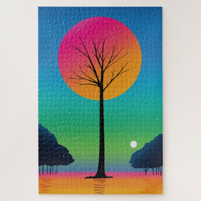 Vivid Tree Unter einem kosmischen Regenbogen Himme Puzzle (Vertikal)