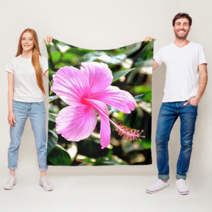 Vivid Tropical Pink Hibiskus Fleecedecke