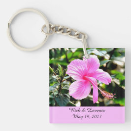 Vivid Tropical Pink Hibiskus Personalisierter Schl Schlüsselanhänger