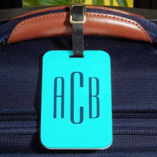 Vivid Türkis Blau Vertical 3 Letter Monogram Gepäckanhänger