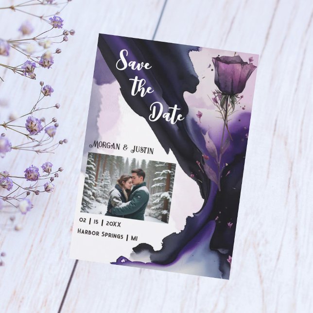 Vivid Violet Rose Wedding Save the Date (Von Creator hochgeladen)