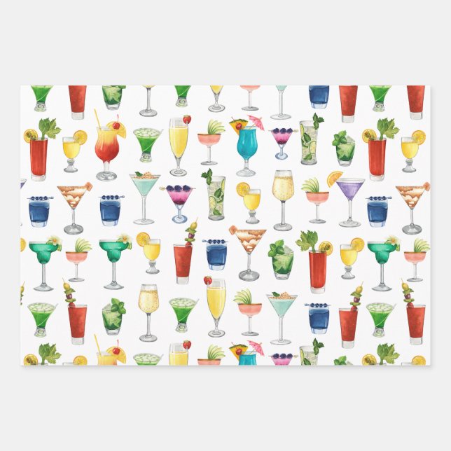 Vivid Watercolor Cocktail Muster Tote Tasche Geschenkpapier Set (Vorderseite)