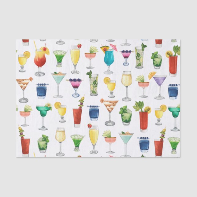Vivid Watercolor Cocktail Muster Tote Tasche Seidenpapier (Vorderseite)