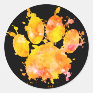 Vivid Watercolor Splash Dog Paw Print Runder Aufkleber